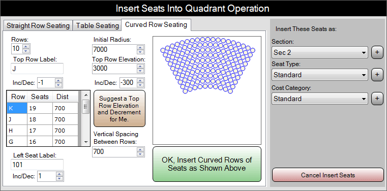 Curved Row Seating Example